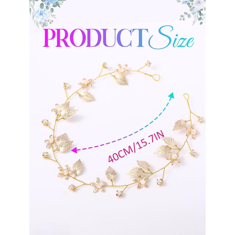 Catery Gold Leaf Headband Flower Headbands Wedding Hair Vine for