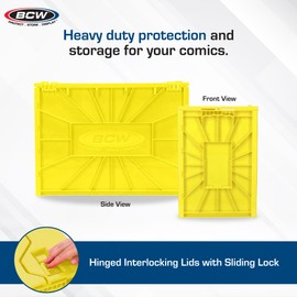 BCW Short Comic Book Bin | Holds 150 Comics | Stackable Plastic Storage | Acid-Free Organizer | Yellow, 2 Pack
