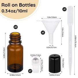 Segbeauty 0.34oz Glass Roller Bottles for Essential Oils, 5pcs Amber Refillable Roll On Bottles, 10ml Empty Rollerball Bottle for Oil, Small Travel Size Containers for Perfume Cosmetics Skincare