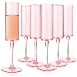 ALEXPRE 16 Pack Plastic Champagne Flutes 6 OZ Pink Champagne Flutes Plastic Champagne Glasses Reusable Wedding Toasting Glasses For Birthday Party Anniversary Christmas