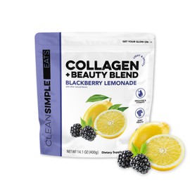 Clean Simple Eats Collagen Powder + Beauty Blend, BlackBerry Lemonade, Hydrolyzed Collagen Peptides from Grass Fed Bovine & Chicken, Hyaluronic Acid for Hair, Skin, Nail & Joint Support, 30 Servings