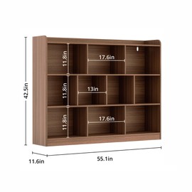DIYART Brown Bookshelf, Wood Bookcase with 3 Tier Open Shelves, 10-Cube Minimalist Storage Shelf for Living Room, Bedroom, 55.1" W x 42.5" H