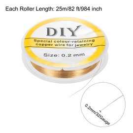 sourcing map 0.2mm/32 Gauge Copper Wire for Jewelry Making, 1 Roll Craft Tarnish Resistant Beading Wire for Jewelry Making Supplies DIY (Bright Gold)-25m
