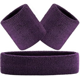 Hatstar 3-Piece Sweatband Set, 1 x Headband + 2 x Sweatbands for Wrists, Headband for Men and Women, Accessory for Carnival and Fancy Dress Costume (Dark Purple)