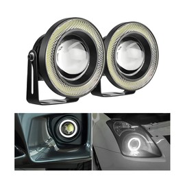 2 luces antiniebla de ojo de ángel para coche, luz LED COB redonda de alta potencia, brillante, con aros blancos de ojo de ángel, faro, luz diurna... 