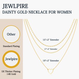Jewlpire Gold Plated Layered Necklaces for Women, 14K Plated Gold Necklace for Womem Trendy Herringbone Necklace Gold Necklace Set Heart Pendant Necklace, Layered Necklaces for Women
