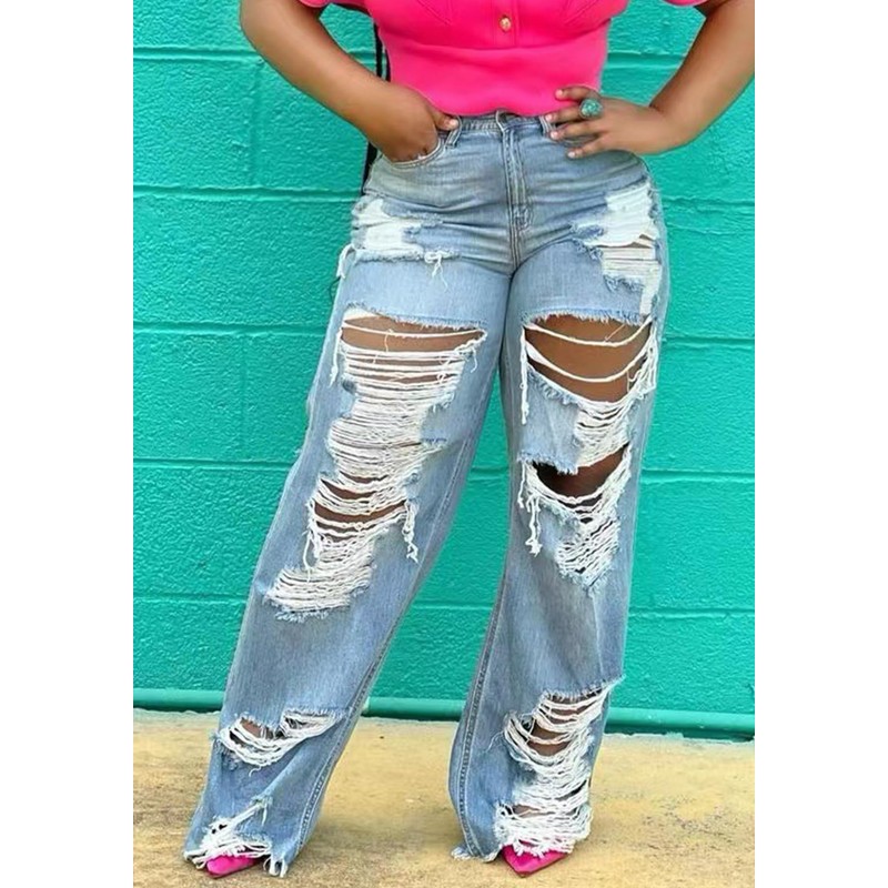 Ptorlio Women's Ripped Jeans Y2k Straight Wide Leg High Waisted