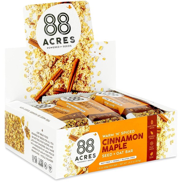 88 Acres Granola Bars | Cinnamon Maple | Gluten Free, Nut-Free Oat and Seed Snack Bar | Vegan & Non GMO | 12 Pack