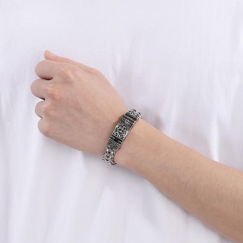 Azubpi Men's 316 Stainless Steel Gothic Viking Bracelet - Flower