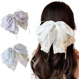 Gloteki Hair Clips, Ribbon, Large, Set of 2, Hair Clip, Ribbon Clip, Women's, Fluffy, Hair Accessory, Stylish, Barrette, Hair Ornament, Hair Arrangement, Lace, Lolita, Volume, Recitals, Weddings