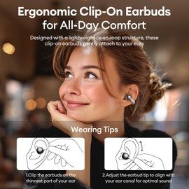 PAXA Clipbuds 7 Open Ear Earbuds,Clip On Lightweight Wireless Bluetooth 5.4 Headphones,HiFi Stereo Ear Cuff,IP45 Sweat Resistant with Smart Digital Display Case for Sports,Fitness,Workouts,Silver