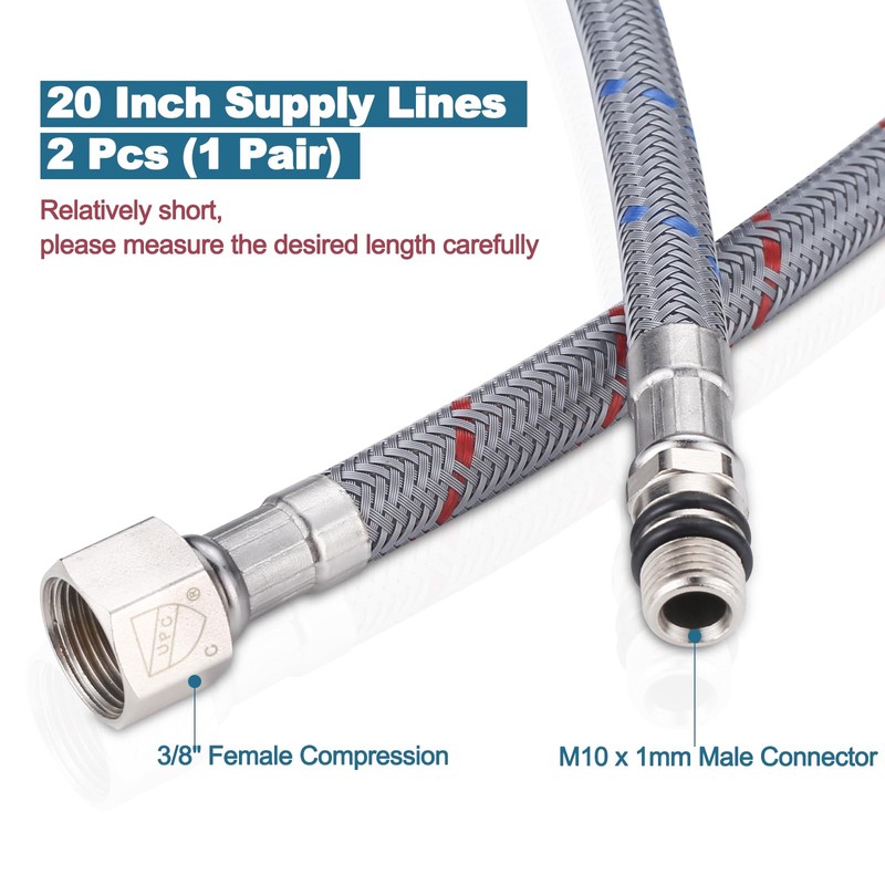 ARCORA 20" Bathroom Faucet Hose, Braided Nylon cUPC Supply Lines
