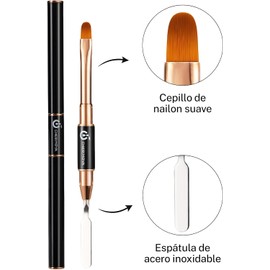 CHERIMOYA 2 en 1 Pincel Dual para Poly Gel, Espátula y Brocha Gel Constructor Acrílico, Herramienta Profesional Extensión Uñas Nail Art, Pincel Multifunción Esculpido Modelado Decoración Salon Hogar