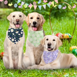 Yuboo Spring Floral Dog Bandanas 3 Pack, Colorful Green Blue Flower Dog Scarf for Boy and Girl, Adjustable Triangle Holiday Birthday Bandanas Scarf for Small Medium Cats Dogs Pets