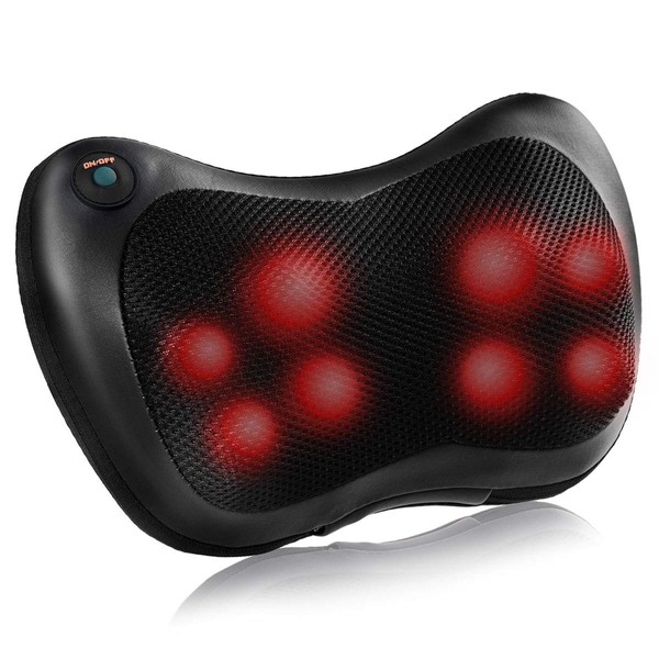 Giantex Shiatsu Back Neck Massager with Heat, Kneading Massage Pillow for Muscle Pain Relief, 8 Rollers to Deeper Massage Lower Back & Shoulder, Home Office Use, Black