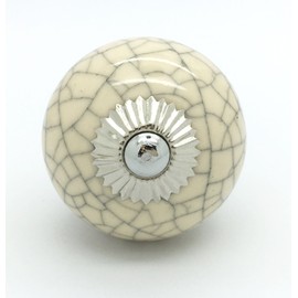 G Decor Cream Crackle Handmade Design Round Ceramic Door Knobs, Vintage, Shabby Chic, Interior Furniture, Cabinet Wardrobe Cupboard Drawers Pulls Handles (8-Pack)
