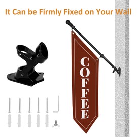 Outdoor Coffee Flag with Pole Kit – 42x12 Inch Double-Sided Heavy-Duty Canvas Banner – Business Storefront Sign with Metal Bracket for Café, Shop, or Restaurant Use