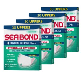 Just for Men Sea-Bond Secure Denture Adhesive Seals, Fresh Mint Uppers, Zinc-Free, All-Day-Hold, Mess-Free, 30 Count (Pack of 4)