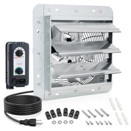 10 inch Shutter Exhaust Fan with Speed & Thermostat Control, 1200 SQ.Ft Coverage Area, 820 CFM, Upgrade Wall Mount Attic Vent Fan for Greenhouse, Garage, Chicken Coops Ventilation Fans