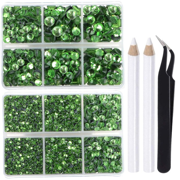 LPBeads 6400 Pieces Hotfix Rhinestones Peridot Flat Back 5 Mixed