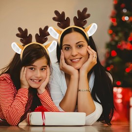 PLwelth Antler Headband for Women Girls Kids Reindeer Antlers Headband Cute Deer Ears Hairband Nonslip Headband for Thick Thin Hair Charms Hair Accessory for Christmas Costume Cosplay Party Decoration