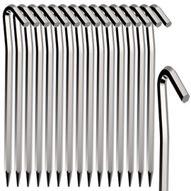 Tent Pegs 16 PCS Metal Heavy Duty Camping Pegs 18cm Tent Hooks Aluminum Alloy Rust Free Camping Tent Hard Ground Pegs for Football Net Tarpaulin Marquees Hiking Traveling Beach and Outdoor