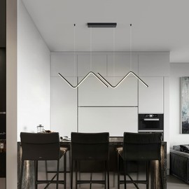 GEADI Modern LED Pendant Light, Dimmable Creative LED Chandelier 47.2"Linear Wave Light Fixture with Remote Control, Adjustable Hanging Pendant Light Fixture for Dining Room Kitchen Island(40W Black)