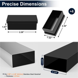 Gyykzz 4 Pack Stainless Steel Handrail End Cap, End Handrail Accessories, Rectangular Tube Plug for Stainless Steel Handrail, End Cap for Flat Top Rail for Cable Railing System