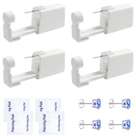 Ear Piercing Kit Disposable Ear Piercing Kit with Multi-sized CZ Earring Studs Easy and Self Ear Piercing Kit for Your Own Use at Home (4mm Silver blue)