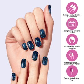 Semi Cured Gel Nail Strips, 22pcs UV Nails Art Sticker, Nail Wraps with UV Light Required for Home Nails DIY, Easy Application & Removal Salon Quality, Long Lasting(Dark Blue Green 024)