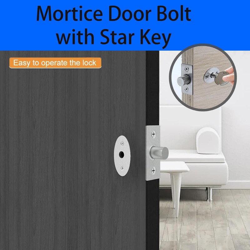 2 Pack Mortice Door Bolt with 2 Star Key, Internal