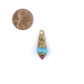 TheBeadChest Turquoise Brass Capped Locket Pendant (28x10mm)