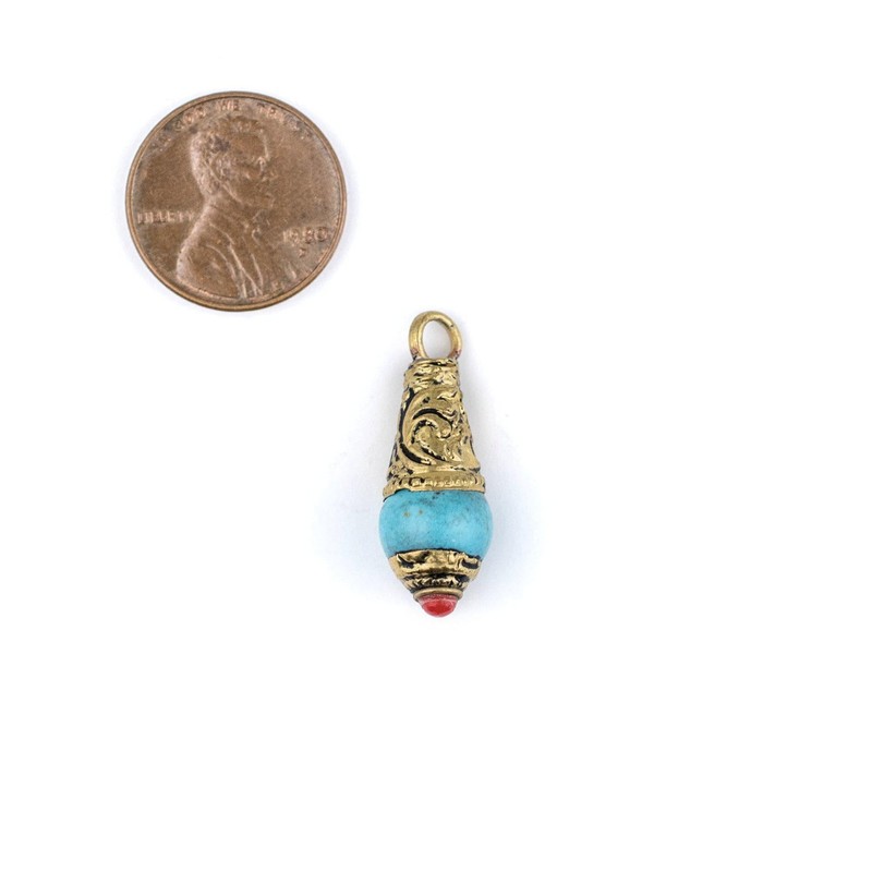 TheBeadChest Turquoise Brass Capped Locket Pendant (28x10mm)