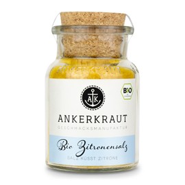 Ankerkraut Organic lemon salt, fruity fresh salt for highlighting, 160 g in cork glass, organic quality as a highlight in the kitchen, fun cooking, delicious taste for frying and grilling