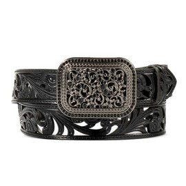 ARIAT Women's Filigree Leather Clear Crystal Accents Belt, Black, Large