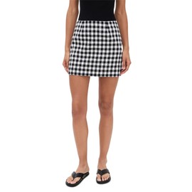 WAYF Women's Gracie Gingham Mini Skirt, Black Gingham, M