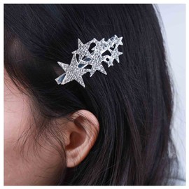Allereya Rhinestone Star Hair Clip Crystal Wedding Hair Clip Barrette Silver CZ Cluster Star Head Clip Headwear Crystal Star Hair Clip Bridal Hair Accessories for Women and Girls (Silver)
