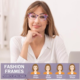Sumkyle 5 Pack Cat Eye Reading Glasses Blue Light Blocking for Women,Stylish Pattern Spring Hinges Computer Readers (5 Mix, 1.25)