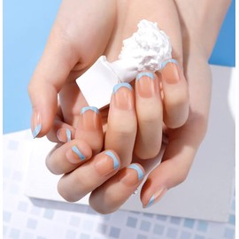 SINLOV 24pcs Glossy Coffin Fake Nails Short Gradient French Press on Nails Ballerina Artificial False Nails Full Cover False Nails for Women and Girls