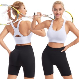 HANERDUN Sports Bra Strong Hold Women's Adjustable Straps Yoga Bra with Padded Seamless Without Underwire Wide Straps Racerback for Fitness Running Jogging, 1pcs-white