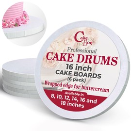 Cakebon Cake Boards - Sturdy 1/2 Thick Drums - 16 Inch Professional Fully Wrapped Edges White 3-Pack