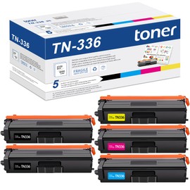 TN336 TN-336 Toner Cartridges 5 Pack: Replacement for Brother TN336BK TN-336 TN331 Toner use with HL-L8250CDN L8350CDW L9200CDW MFC-L8600CDW L8850CDW L9550CDW (2Black 1Cyan 1Magenta 1Yellow, 5 Pack)