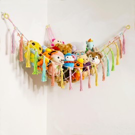 Stuffed Animal Hammock Teddy Bear Net Plush Holder Soft Toy Storage Organizer Boho Macrame Toy Holder (Color)
