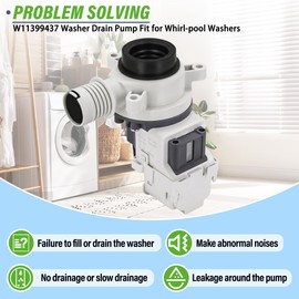 Washer Drain Pump Fit for Whirl-pool May-tag Washers WTW5000DW3 WTW5010LW0 WTW5015LW0 WTW5057LW0 WTW5100HW2 WTW5105HW2 MVW4505MW0 MVW4505MW1 MVW5035MW0 MVW5430MW0 MVW6200KW2 MVW6230HW2