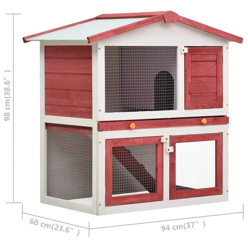 CHARMMA Outdoor Rabbit Hutch 3 Doors Red Wood-Red-14.81KG