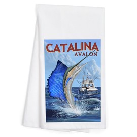 Lantern Press Catalina Island, California, Avalon, Sailfish (100% Cotton Tea Towel, Decorative Hand Towel, Kitchen and Home)