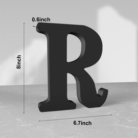 Aruatu 8 Inch Black Wood Letters Unfinished Wood Letter for Wall Decor Decorative Standing Letter Large Letters for Wall Decoration for Craft Home Party Projects (R)