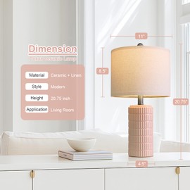 PoKat 20.75" Pink Ceramic Table Lamps Set of 2, Small Modern Bedroom Lamps for Girls Room, Bedside Lamps for Night Stands, Cute Lamps for Living Room Decor, Nightstands Desk Lamp, Light Pink