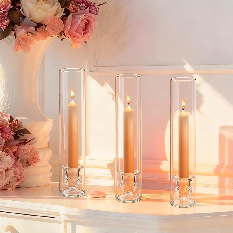 12 Sets Glass Hurricane Candle Holders - 12.6” Glass Candlestick