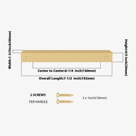 Peaha 20 Pack Gold Edge Pulls for Cabinets Finger Pulls Aluminum Flat Hidden Bar Handles 6-1/4 Inch Hole Centers